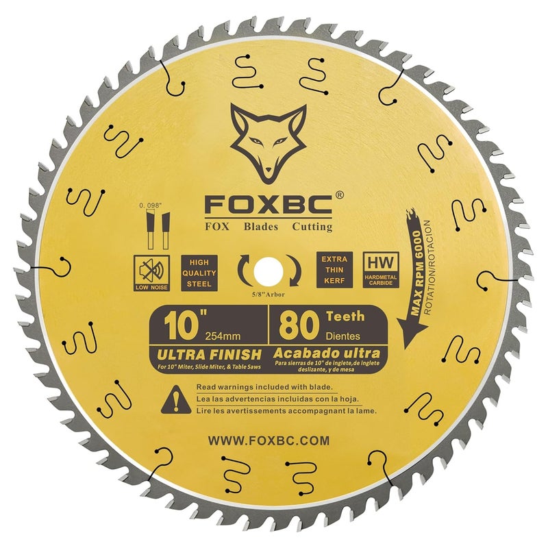 FOXBC 10-Inch Table Saw Blade, 80-Tooth, Ultra Finish Wood Cutting, 5/8-Inch Arbor - Image 5